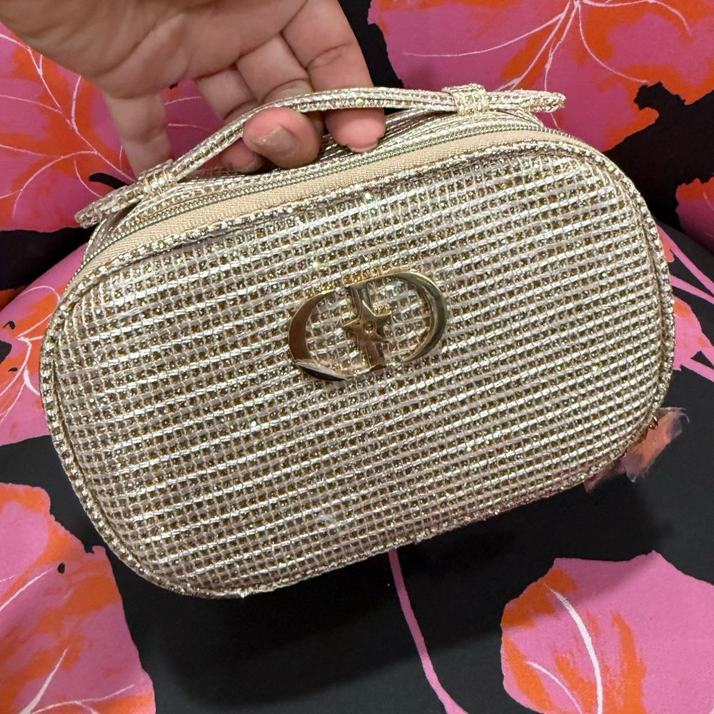 NEW Christian Dior Gold Woven Beauty Makeup Bag Pouch - Picture 7 of 9